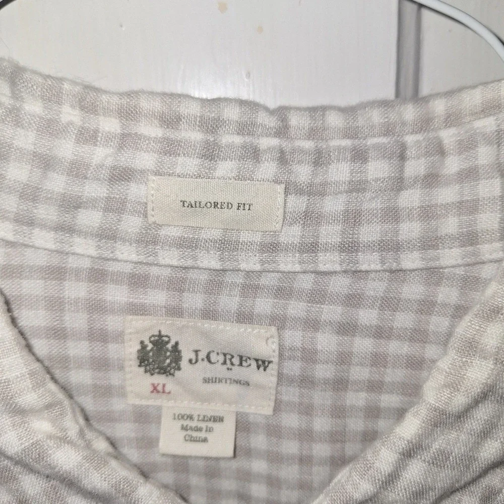 J.Crew  100% Linen Men's Size XL Breathable Gray Cream Long Sleeve‎ Button Down